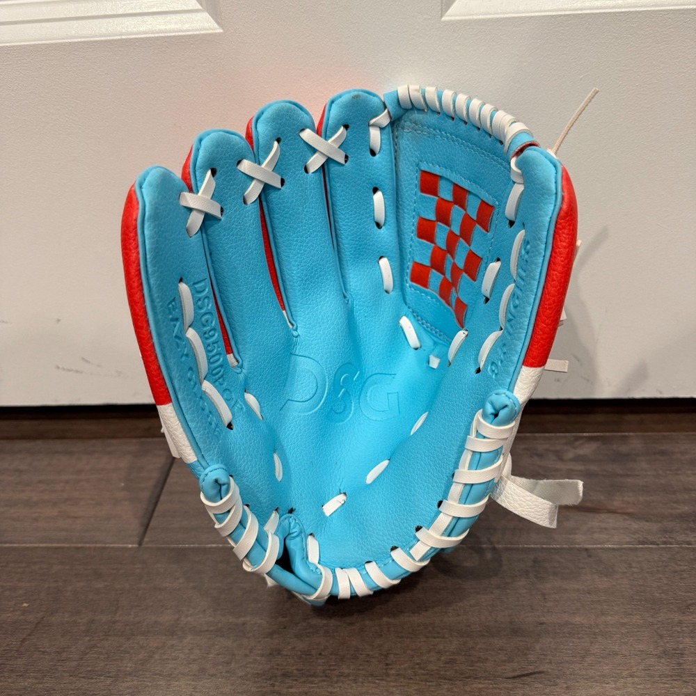 DSG Eazy Close 9.5 Inch Youth Baseball Glove Blue Red White For Lefty